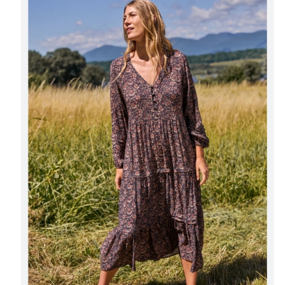 Faherty Isabella Maxi Dress Artisan Floral Block Print M - Picture 16 of 16